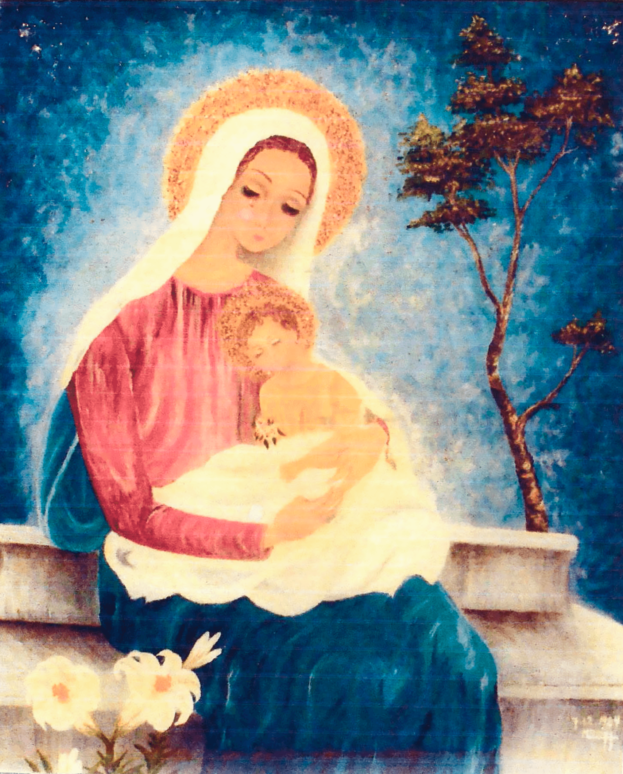 A Virgem Com O Menino, óleo sobre tela de Maria Emiko